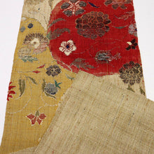 画像をギャラリービューアに読み込む, 【中古】名古屋帯 ざっくり紬 鮮やか花唐草模様 ベージュ カジュアル 普段着に 長さ364cm 帯巾30cm 正絹着物 NY3-2
