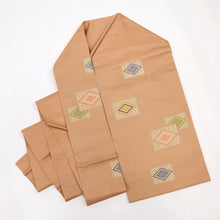 画像をギャラリービューアに読み込む, 【中古】名古屋帯 重ね花菱模様 焦香色 カジュアル 長さ363cm 帯巾31cm 正絹着物 NY3-6
