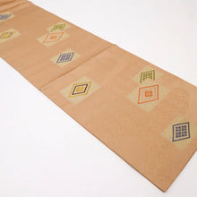 画像をギャラリービューアに読み込む, 【中古】名古屋帯 重ね花菱模様 焦香色 カジュアル 長さ363cm 帯巾31cm 正絹着物 NY3-6
