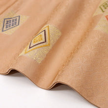 画像をギャラリービューアに読み込む, 【中古】名古屋帯 重ね花菱模様 焦香色 カジュアル 長さ363cm 帯巾31cm 正絹着物 NY3-6
