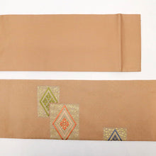 画像をギャラリービューアに読み込む, 【中古】名古屋帯 重ね花菱模様 焦香色 カジュアル 長さ363cm 帯巾31cm 正絹着物 NY3-6
