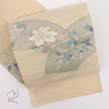 画像をギャラリービューアに読み込む, 【中古】夏 名古屋帯『絽つづれ』地紙に花模様 カジュアル 生成り色 長さ377.5cm 帯巾30.5cm 正絹着物 NY5-46
