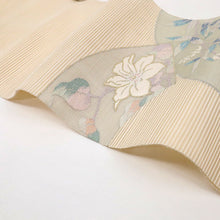 画像をギャラリービューアに読み込む, 【中古】夏 名古屋帯『絽つづれ』地紙に花模様 カジュアル 生成り色 長さ377.5cm 帯巾30.5cm 正絹着物 NY5-46
