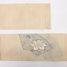 画像をギャラリービューアに読み込む, 【中古】夏 名古屋帯『絽つづれ』地紙に花模様 カジュアル 生成り色 長さ377.5cm 帯巾30.5cm 正絹着物 NY5-46
