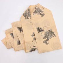 画像をギャラリービューアに読み込む, 【中古】夏 名古屋帯 紋絽 舞風と龍 肌色 カジュアル 牡丹格子地紋 長さ367.5cm 帯巾30.5cm 正絹着物 NY5-50
