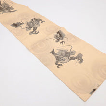 画像をギャラリービューアに読み込む, 【中古】夏 名古屋帯 紋絽 舞風と龍 肌色 カジュアル 牡丹格子地紋 長さ367.5cm 帯巾30.5cm 正絹着物 NY5-50
