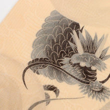 画像をギャラリービューアに読み込む, 【中古】夏 名古屋帯 紋絽 舞風と龍 肌色 カジュアル 牡丹格子地紋 長さ367.5cm 帯巾30.5cm 正絹着物 NY5-50
