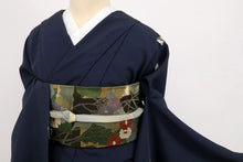 画像をギャラリービューアに読み込む, 【仮絵羽】付下げ 刺繍 蛍ぼかしに月うさぎ模様 フォーマル 略礼装 濃紺ネイビー 和装 袷正絹着物 SA10-13
