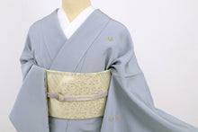 画像をギャラリービューアに読み込む, 【中古】長尺 刺繍 付下げ 半月模様 寿光織り セミフォーマル 灰青 身丈164.5cm 裄丈66.5cm 袷正絹着物 SA3-6
