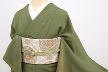 画像をギャラリービューアに読み込む, 【中古】豪華刺繍 付下げ しっとり霞に花唐草模様 フォーマル 略礼装 緑グリーン 身丈160cm 裄丈66cm 袷正絹着物 SG3-7
