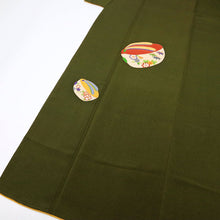 画像をギャラリービューアに読み込む, 【中古】長尺 付下げ 彩りぽっくり下駄 濃緑 セミフォーマル ちりめん地 身丈172.5cm 裄丈68.5cm 袷正絹着物 SG9-8
