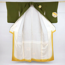 画像をギャラリービューアに読み込む, 【中古】長尺 付下げ 彩りぽっくり下駄 濃緑 セミフォーマル ちりめん地 身丈172.5cm 裄丈68.5cm 袷正絹着物 SG9-8
