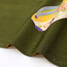 画像をギャラリービューアに読み込む, 【中古】長尺 付下げ 彩りぽっくり下駄 濃緑 セミフォーマル ちりめん地 身丈172.5cm 裄丈68.5cm 袷正絹着物 SG9-8
