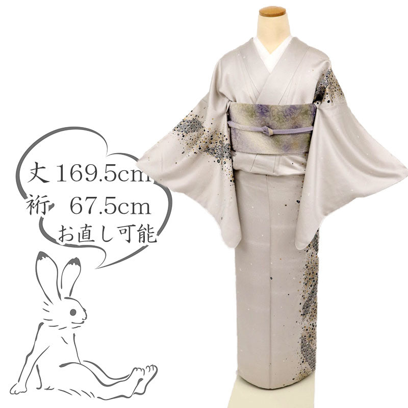【中古】長尺 付下げ『アキラコレクション』セミフォーマル 幾何学のライン 身丈169.5cm 裄丈67.5cm 袷正絹着物 SH9-12 lsize トールサイズ