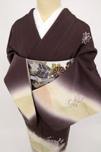 画像をギャラリービューアに読み込む, 【中古】豪華刺繍 付下げ 宝相華の花束模様 フォーマル 黒鳶色 紫 略礼装 身丈153.5cm 裄丈65cm 袷正絹着物 SP11-1 ssize
