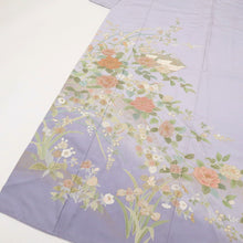 画像をギャラリービューアに読み込む, 【中古】長尺 豪華『汕頭刺繍』付下げ 地紙に牡丹花々模様 フォーマル 略礼装 藤色 パープル紫 身丈170.5cm 裄丈69.5cm 袷正絹着物 SP11-7
