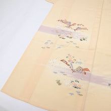 画像をギャラリービューアに読み込む, 【中古】単衣 付下げ シンプル 霞に吉祥文松竹梅秋草 肌色 正絹着物 カジュアル 身丈162.5cm 裄丈68cm ST9-10
