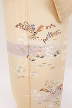 画像をギャラリービューアに読み込む, 【中古】単衣 付下げ シンプル 霞に吉祥文松竹梅秋草 肌色 正絹着物 カジュアル 身丈162.5cm 裄丈68cm ST9-10
