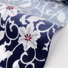 画像をギャラリービューアに読み込む, 【新品】 反物 『召しませ華』綿麻『近江ちぢみ』花唐草 黒紺×水色 麻85％ 綿15％ 長さ12.5cm 反巾39cm 日本製 夏着物 きもの 和装 反24-22
