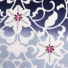 画像をギャラリービューアに読み込む, 【新品】 反物 『召しませ華』綿麻『近江ちぢみ』花唐草 黒紺×水色 麻85％ 綿15％ 長さ12.5cm 反巾39cm 日本製 夏着物 きもの 和装 反24-22
