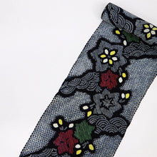 画像をギャラリービューアに読み込む, 手しぼり 浴衣反物 クレマチス桔梗青海波 濃紺 木綿 長さ11.5m 反巾36.5cm カジュアル お仕立可 夏着物 反25-115
