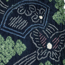 画像をギャラリービューアに読み込む, 手しぼり 浴衣反物 流水地紙に舞蝶 お仕立て可 青緑 カジュアル 木綿 夏着物 お仕立て可 和装 絞り きもの 反25-154
