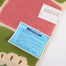 画像をギャラリービューアに読み込む, 浴衣反物 ブランド『ツモリチサト』市松に桜松模様 緑×ピンク 木綿 夏着物 反巾38cm 長さ12m カジュアル 普段着 お仕立て可 反25-161
