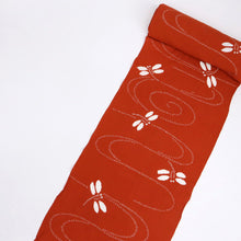 画像をギャラリービューアに読み込む, しぼり ブランド浴衣『コシノヒロコ』流水とんぼ 朱赤 木綿 反巾37cm 長さ12.7m カジュアル お仕立可 夏着物 反25-179
