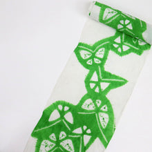 画像をギャラリービューアに読み込む, 手しぼり 浴衣反物 ちょうちょ 白×グリーン 木綿 長さ11.1m 反巾35cm カジュアル お仕立可 夏着物 反25-99
