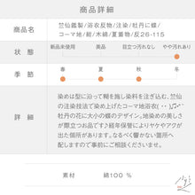画像をギャラリービューアに読み込む, 竺仙鑑製 訳あり 浴衣反物 注染 牡丹に蝶 コーマ地 紺 木綿 夏着物 反巾36cm お仕立可［きものふりく］反26-115【古反】
