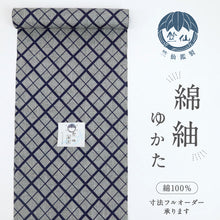 画像をギャラリービューアに読み込む, 竺仙鑑製 訳あり 浴衣反物 綿紬 細やか格子 グレー地 木綿 夏着物 長さ12m 反巾38cm お仕立可［きものふりく］反26-251【古反】
