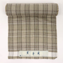 画像をギャラリービューアに読み込む, 【新品】 綿麻 反物 キングサイズ『風凜館』格子柄 グレージュ 麻55％ 綿45％ 長さ12m以上 反巾39.5cm 日本製 夏着物 きもの 和装 反Y3-10
