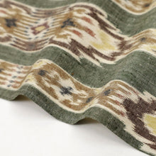 画像をギャラリービューアに読み込む, 【中古】単衣 本場結城紬【奥庄】謹製 民族柄縞 グリーン ふだん着物洗替えに♪ カジュアル 身丈160.5cm 裄丈69cm 正絹 TG12-8

