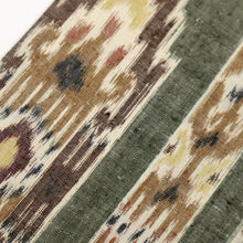 画像をギャラリービューアに読み込む, 【中古】単衣 本場結城紬【奥庄】謹製 民族柄縞 グリーン ふだん着物洗替えに♪ カジュアル 身丈160.5cm 裄丈69cm 正絹 TG12-8
