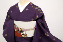画像をギャラリービューアに読み込む, 【中古】長尺 紬 刺繍 訪問着 小さな縁起文宝尽くし カジュアル 紫色 身丈167cm 裄丈66cm 袷正絹着物 TP11-3 lsize トールサイズ
