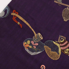 画像をギャラリービューアに読み込む, 【中古】長尺 紬 刺繍 訪問着 小さな縁起文宝尽くし カジュアル 紫色 身丈167cm 裄丈66cm 袷正絹着物 TP11-3 lsize トールサイズ
