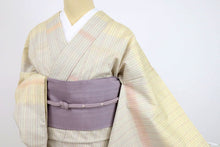 画像をギャラリービューアに読み込む, 【中古】長尺 紬 訪問着 横段 細やか格子柄 浅黄色 カジュアル 身丈167cm 裄丈66cm 袷正絹着物 TY10-1
