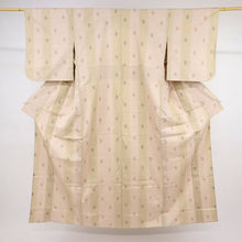 画像をギャラリービューアに読み込む, 【中古】特選 単衣 紬 太縞に小さなかすれ模様 カジュアル ピンクベージュ 身丈159cm 裄丈63cm 正絹着物 TY5-7
