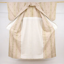 画像をギャラリービューアに読み込む, 【中古】特選 単衣 紬 太縞に小さなかすれ模様 カジュアル ピンクベージュ 身丈159cm 裄丈63cm 正絹着物 TY5-7
