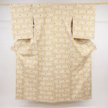 画像をギャラリービューアに読み込む, 【中古】長尺 単衣『ぜんまい紬』格子に井桁絣 砥粉色 カジュアル 身丈169.5cm 裄丈67cm 単衣着物 TY5-8
