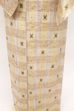画像をギャラリービューアに読み込む, 【中古】長尺 単衣『ぜんまい紬』格子に井桁絣 砥粉色 カジュアル 身丈169.5cm 裄丈67cm 単衣着物 TY5-8
