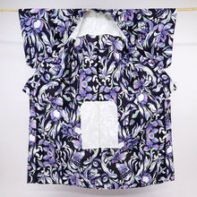 画像をギャラリービューアに読み込む, 【中古】長尺 浴衣 鮮やか植物 菖蒲の花模様 濃紺 カジュアル 木綿 身丈161.5cm 裄丈64.5cm 夏着物 UA5-32
