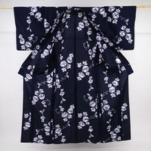 画像をギャラリービューアに読み込む, 【新品】しぼり 浴衣 長尺 あさがおの花模様 カジュアル 濃紺 身丈165.5cm 裄丈70.5cm 木綿着物 UA8-14
