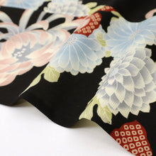 画像をギャラリービューアに読み込む, 【中古】長尺 洗える夏着物 小紋『撫松庵』レトロ菊の花模様 黒 化繊着物 ポリエステル カジュアル 身丈166.5cm 裄丈67cm UB7-12
