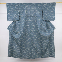 画像をギャラリービューアに読み込む, 【中古】浴衣 綿紬 シンプルこぼれ松葉 灰青 カジュアル 木綿 身丈161.5cm 裄丈67cm 夏着物 UH8-13
