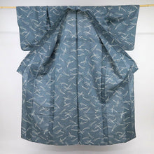 画像をギャラリービューアに読み込む, 【中古】浴衣 綿紬 シンプルこぼれ松葉 灰青 カジュアル 木綿 身丈161.5cm 裄丈67cm 夏着物 UH8-13
