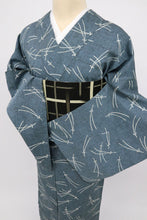 画像をギャラリービューアに読み込む, 【中古】浴衣 綿紬 シンプルこぼれ松葉 灰青 カジュアル 木綿 身丈161.5cm 裄丈67cm 夏着物 UH8-13
