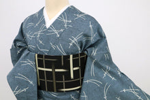 画像をギャラリービューアに読み込む, 【中古】浴衣 綿紬 シンプルこぼれ松葉 灰青 カジュアル 木綿 身丈161.5cm 裄丈67cm 夏着物 UH8-13
