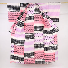 画像をギャラリービューアに読み込む, 【中古】長尺 ブランド浴衣『ツモリチサト』横段柄 カジュアル ピンク系 身丈167cm 裄丈67.5cm 木綿着物 US7-14
