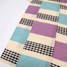 画像をギャラリービューアに読み込む, 【中古】長尺 ブランド浴衣『ツモリチサト』格子横段かすれ 多色 身丈166.5cm 裄丈70.5cm 木綿着物 UY9-3
